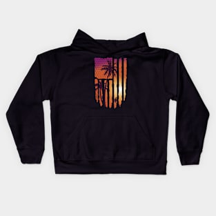 Summer Sunset Palm Trees American Flag Cool Spring Beach Kids Hoodie